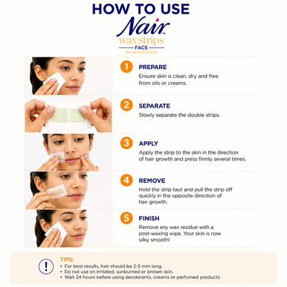 Nair Hair Removal Facial 16Wax Strips