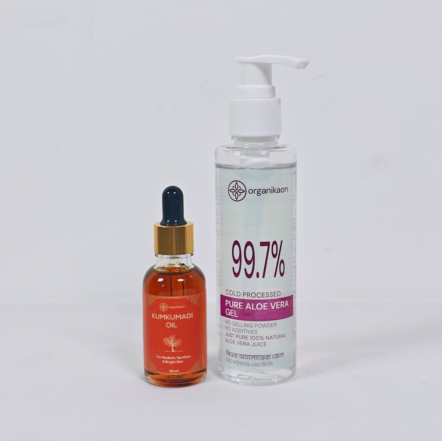 Organikaon Summer Glow Duo (Organikaon Kumkumadi Oil 30ml + Pure Aloe Vera Gel (Cold Processed) 140ml)