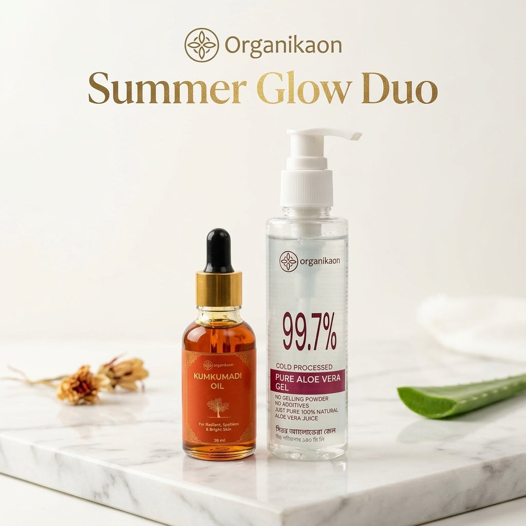 Organikaon Summer Glow Duo (Organikaon Kumkumadi Oil 30ml + Pure Aloe Vera Gel (Cold Processed) 140ml)