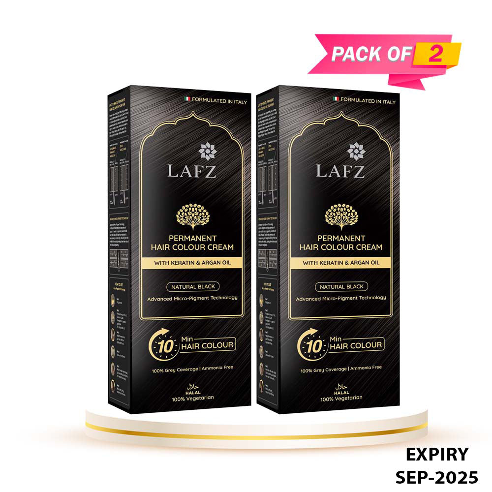 Lafz Permanent 10 Min Hair Color Cream Dubai 40ml - Natural Black (Pack of 02)