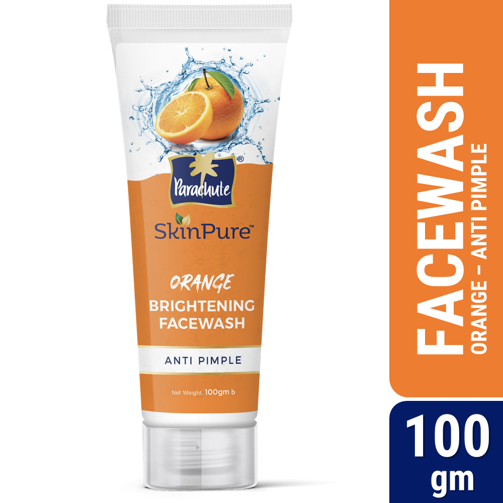 Parachute SkinPure Orange Brightening Facewash, Anti Pimple, For Bright, Glowing, Pimple Free Skin, All Skin Types, No Parabens, Sulphate (100gm)