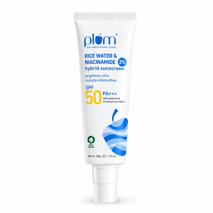Plum Rice Water &amp; 2% Niacinamide SPF 50 PA+++ Hybrid Sunscreen (50g)