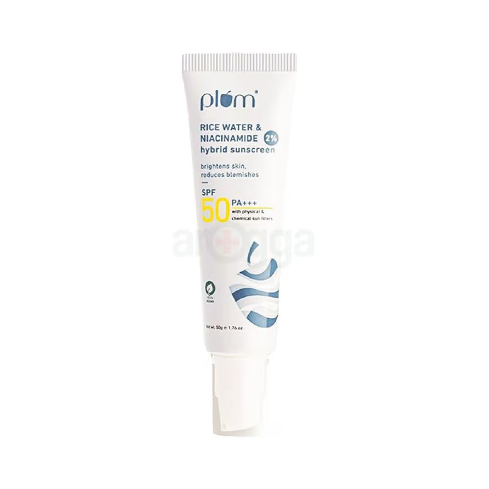Plum Rice Water &amp; 2% Niacinamide SPF 50 PA+++ Hybrid Sunscreen (50g)v