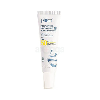 Plum Rice Water &amp; 2% Niacinamide SPF 50 PA+++ Hybrid Sunscreen (50g)v