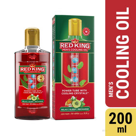 Red King Men’s Cooling Oil with 18 Natural Ingredients, Amla &amp; Menthol Crystals, Gives Calm, Cooling Effect, Relieves Headache, Stress, Fatigue, Helps Relax, Recharge &amp; Sleep (200ml)