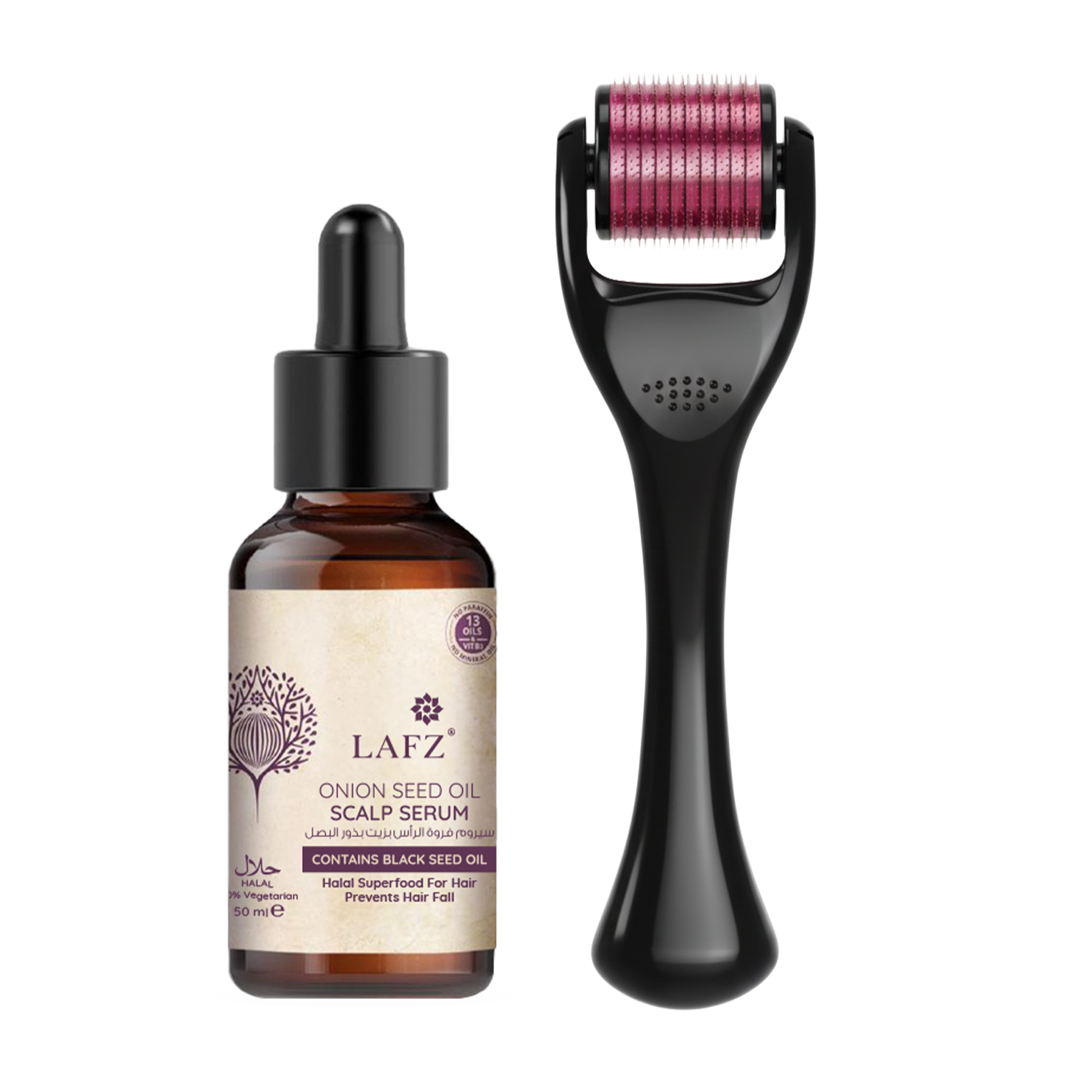 Lafz Onion Seed Oil Scalp Serum (50ml) with Derma Roller