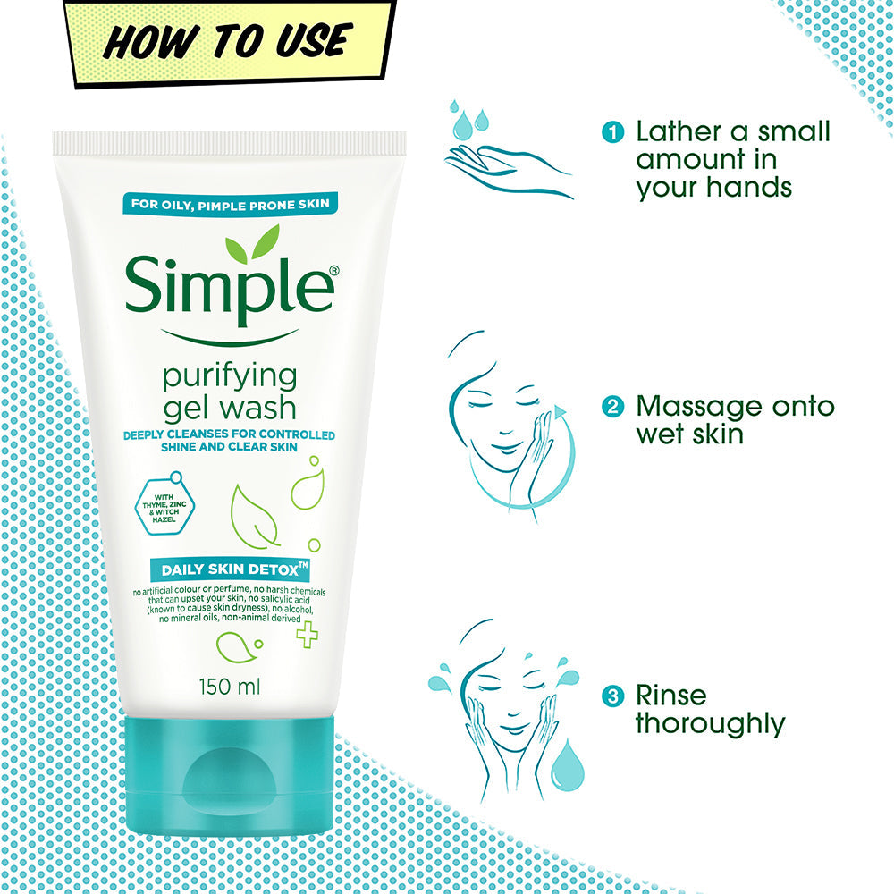 Simple Daily Skin Detox Purifying Gel Wash 150ml how to use