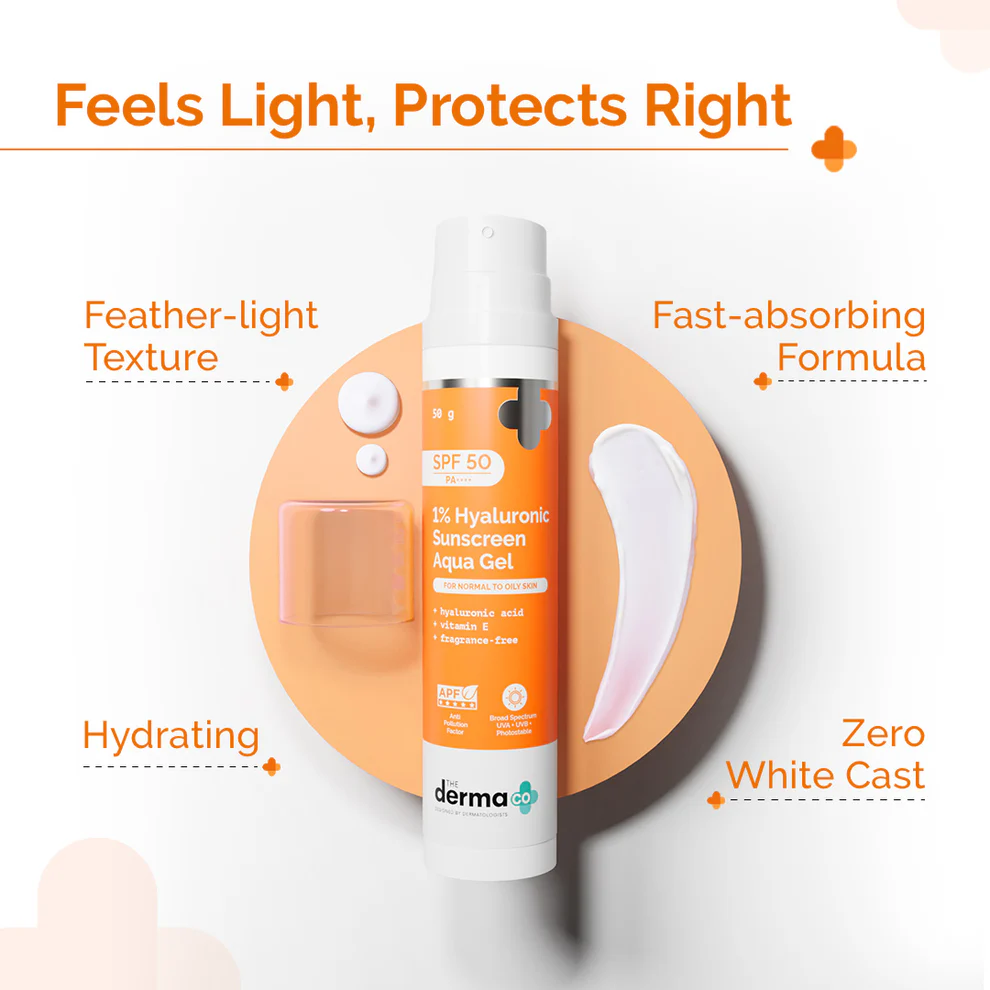 The Derma Co 1% Hyaluronic Sunscreen SPF50 PA++++ for Normal to Oily Skin (50g)