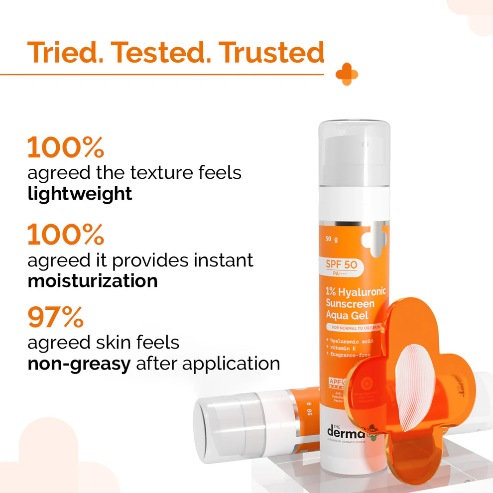 The Derma Co 1% Hyaluronic Sunscreen SPF50 PA++++ for Normal to Oily Skin (50g)