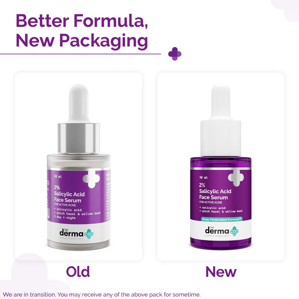 The Derma Co 2% Salicylic Acid Face Serum for Active Acne (30ml) packaging