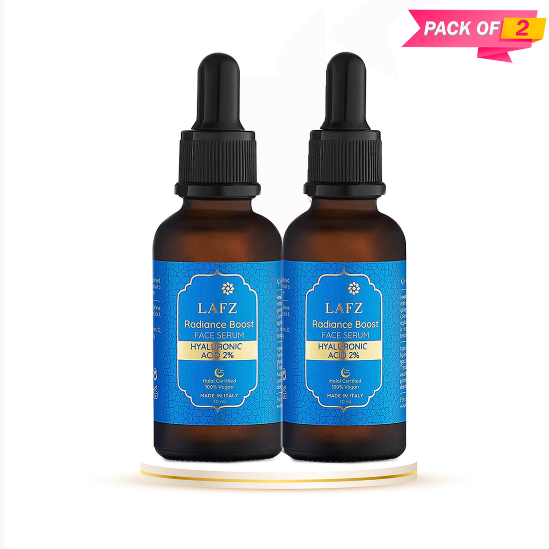 Lafz Radiance Boost Face Serum - Hyaluronic Acid 2% (30ml) - Pack of 02