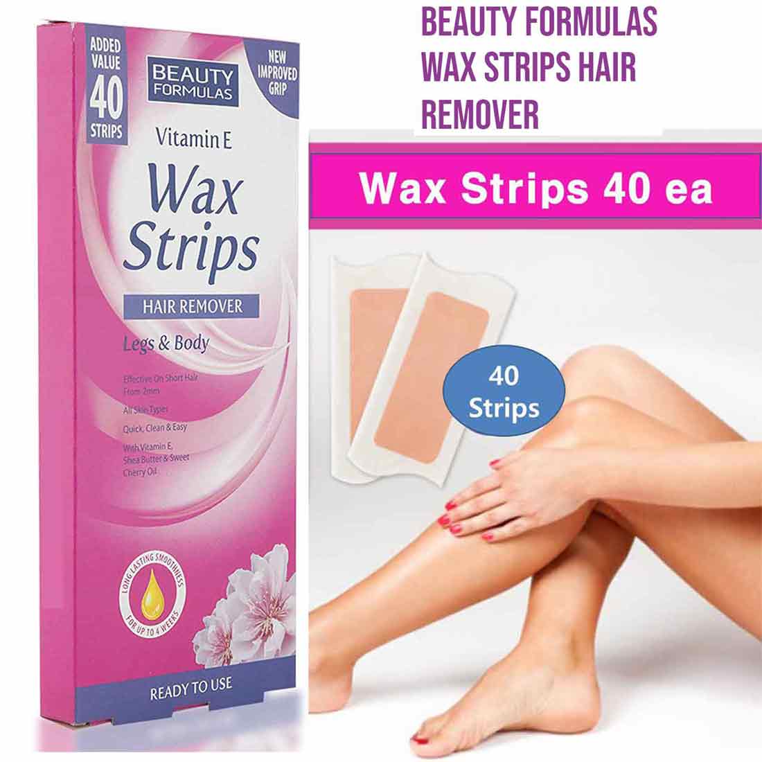 Beauty Formulas Vitamin E Hair Remover Wax Strips For Legs &amp; Body – 40 Strips