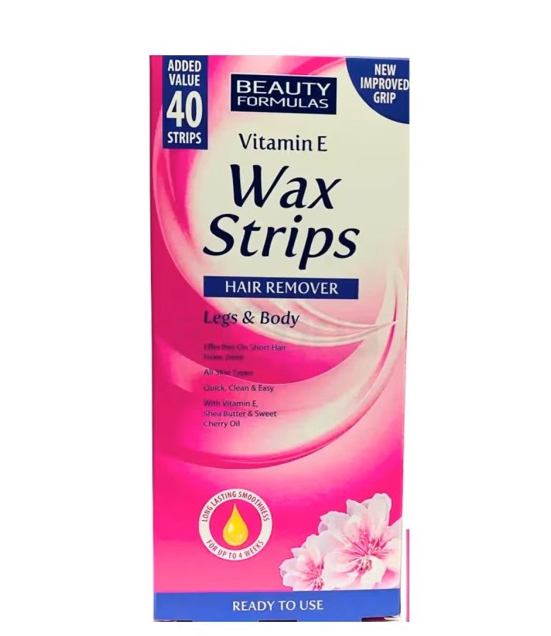 Beauty Formulas Vitamin E Hair Remover Wax Strips For Legs &amp; Body – 40 Strips