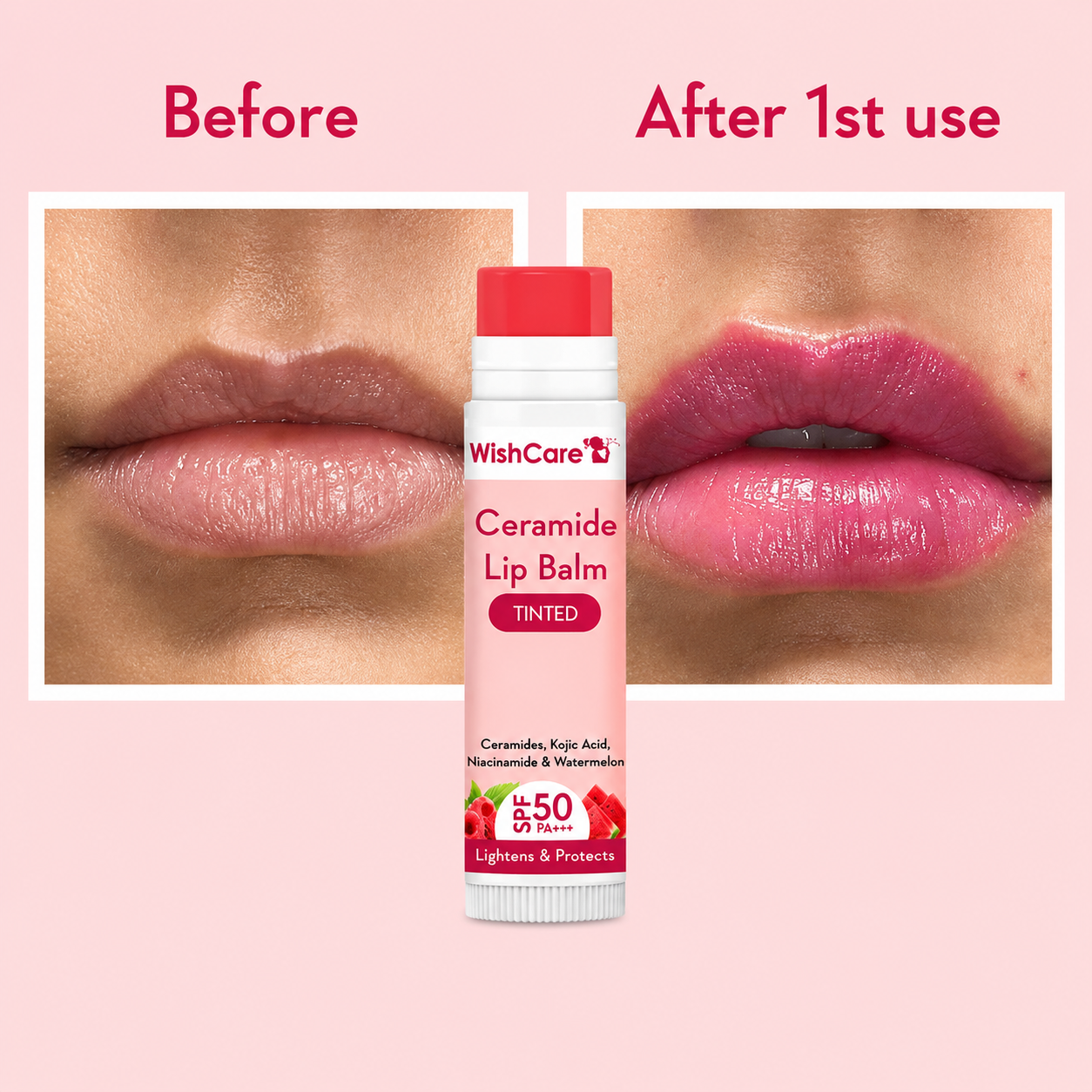 WishCare Ceramide Lip Balm Tinted with SPF 50 PA+++ (5g) before and after