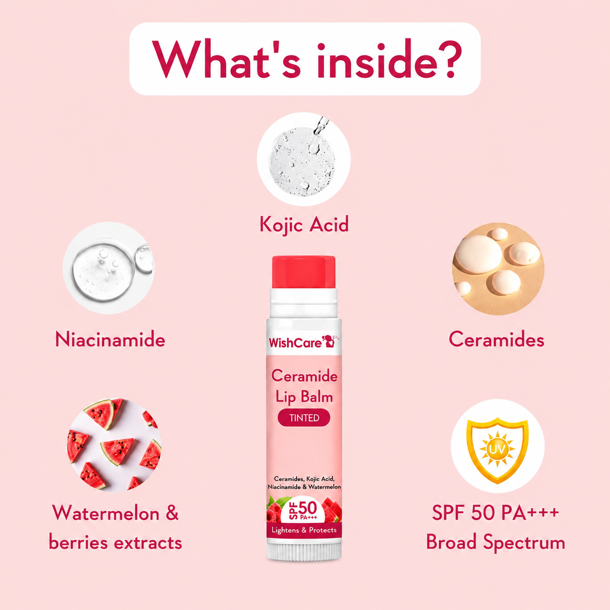 WishCare Ceramide Lip Balm Tinted with SPF 50 PA+++ (5g) key ingredients