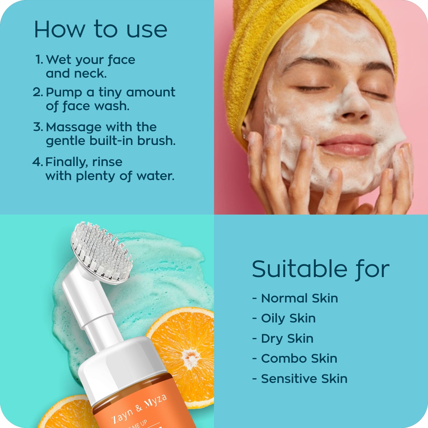 ZM Vitamin C Foaming Face Wash 100ml - (Pack of 02) how to use