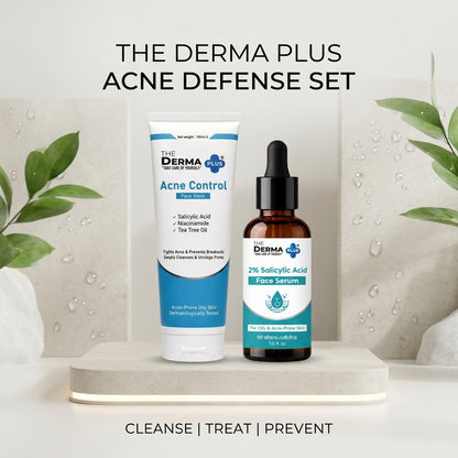The Derma Plus Acne Defense Set (Acne Control Face Wash 100ml + 2% Salicylic Acid Face Serum 30ml)