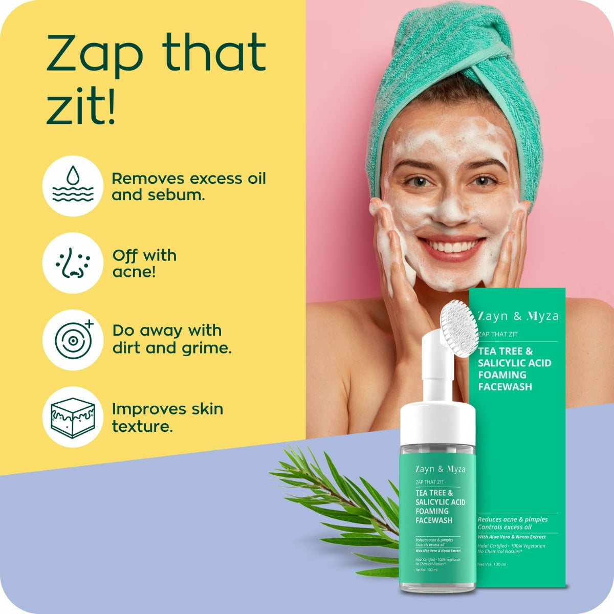 Zayn &amp; Myza Tea Tree and Salicylic Acid Foaming Face Wash for Women (100ml) - Pack of 02