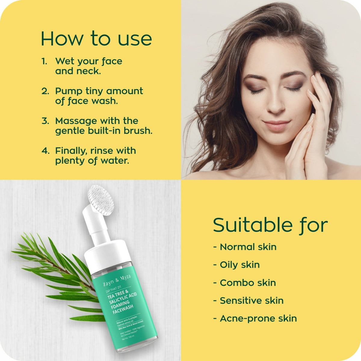 Zayn &amp; Myza Tea Tree and Salicylic Acid Foaming Face Wash for Women (100ml) - Pack of 02
