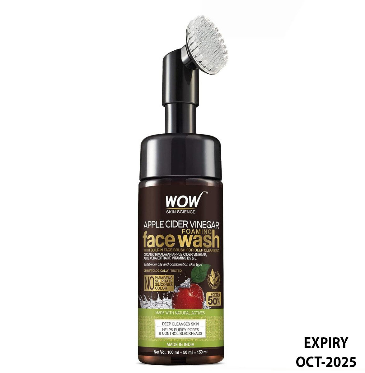 Wow Skin Science Apple Cider Vinegar Face Wash with Brush (150ml)