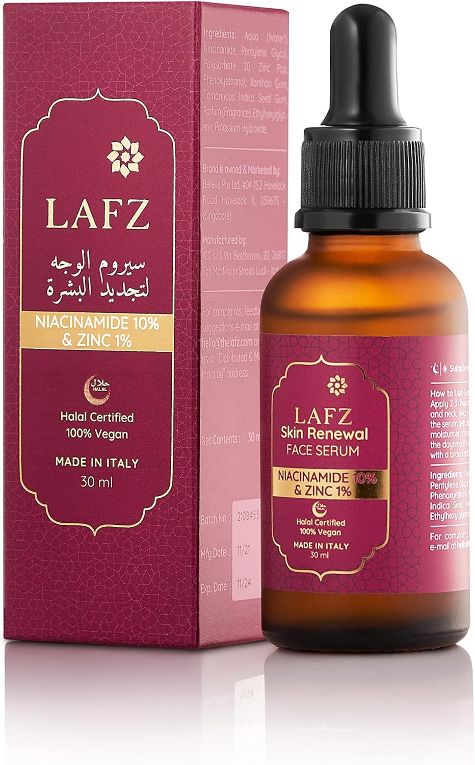 Lafz Skin Renewal Face Serum (30ml) - Niacinamide 10% &amp; Zinc 1%- (Pack of 2)
