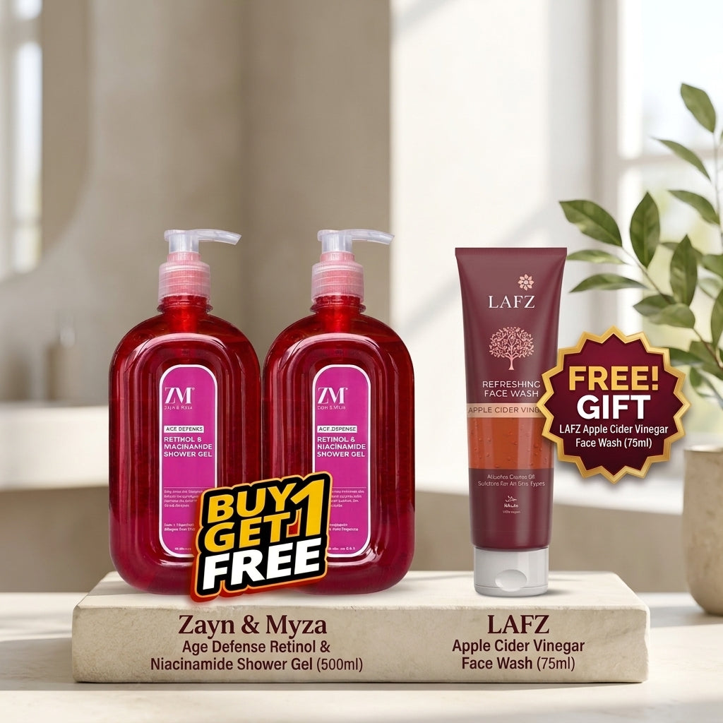 Buy Zayn &amp; Myza Age Defense Retinol &amp; Niacinamide Shower Gel 500ml - B1G1, Get Lafz Apple Cider Vinegar Tube Face Wash (75ml) Free