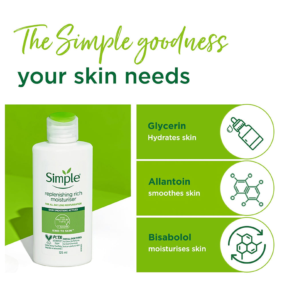 Simple Kind To Skin Replenishing Rich Moisturiser with Vitamin B5+E &amp; Niacinamide (125ml)