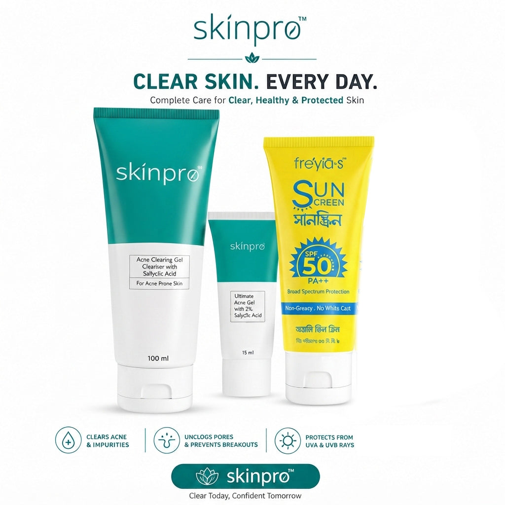 Skinpro Acne Care Combo - Acne Clearing Cleanser 100ml + Ultimate Acne Gel 15ml + Freyia&