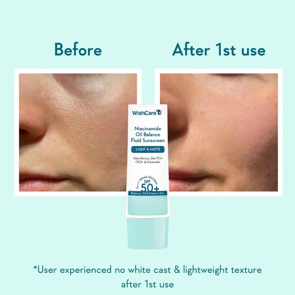 WishCare 5% Niacinamide Oil Balance Fluid Light &amp; Matte Sunscreen SPF 50+ PA++++ (50ml)