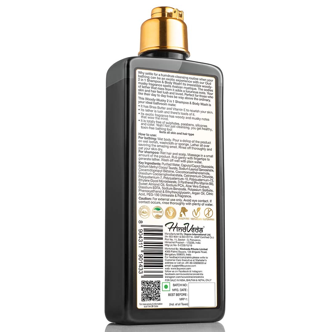 WOW Skin Science Oud 2 in 1 Shampoo and Body Wash (250ml)