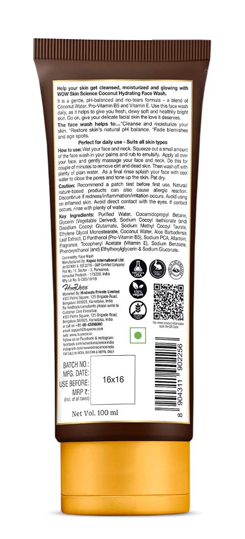 Wow Skin Science Coconut Hydrating Face Wash (100ml)
