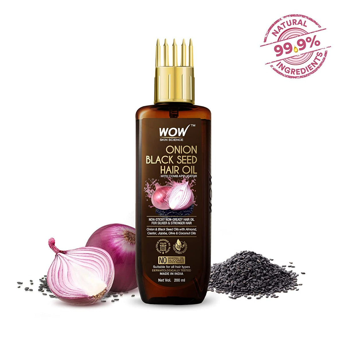 Wow Skin Science Onion Black Seed Hair Oil With Comb (200ml)