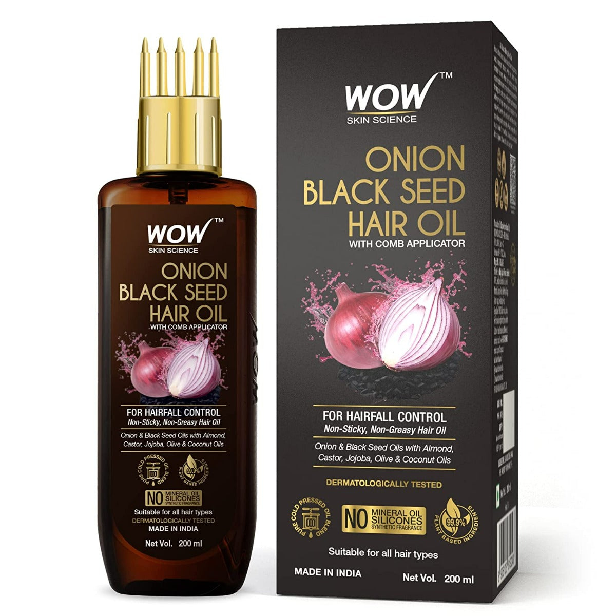 Wow Skin Science Onion Black Seed Hair Oil With Comb (200ml)