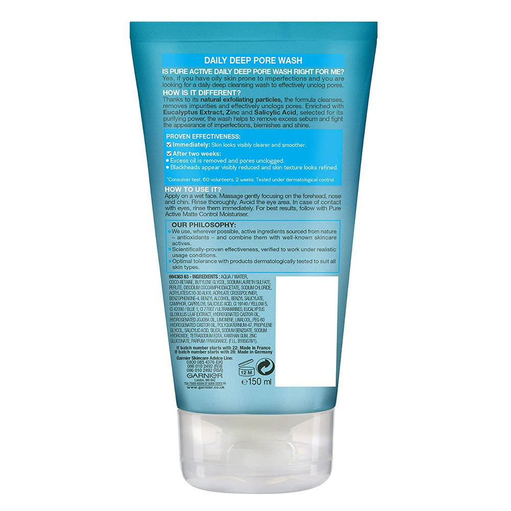 Garnier Pure Active Anti-Blackhead Deep Pore Face Wash (150ml)