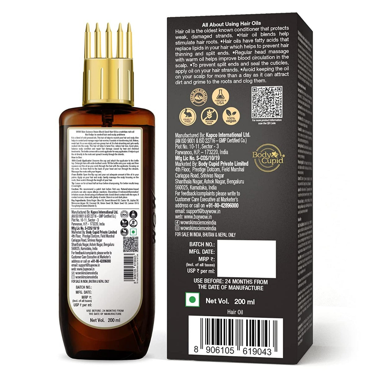 Wow Skin Science Onion Black Seed Hair Oil With Comb (200ml)