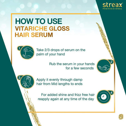 Streax Professional Vitariche Gloss Hair Serum (45ml) how to use