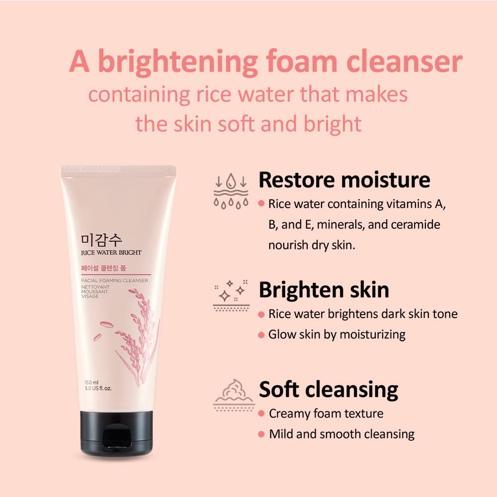 The Face Shop Rice Water Bright Foaming Cleanser 150ml features