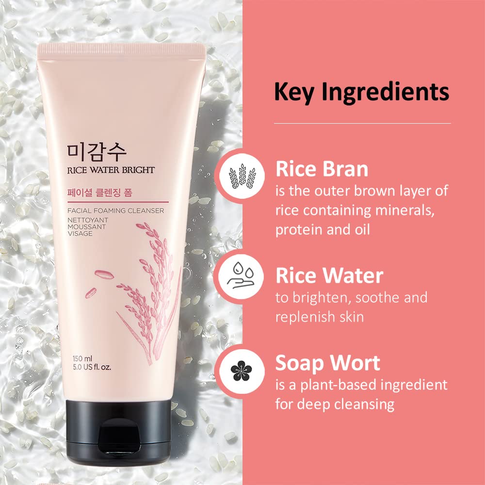 The Face Shop Rice Water Bright Foaming Cleanser 150ml key ingredients
