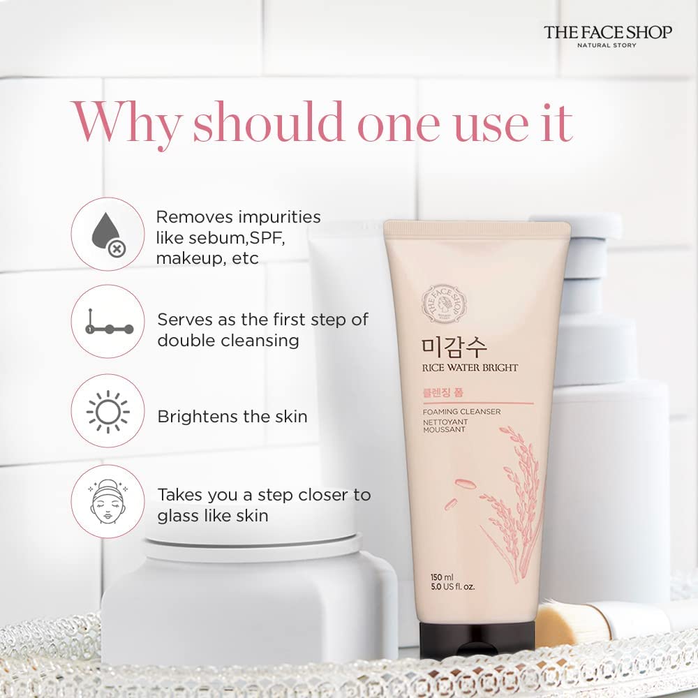 The Face Shop Rice Water Bright Foaming Cleanser 150ml why we should us it