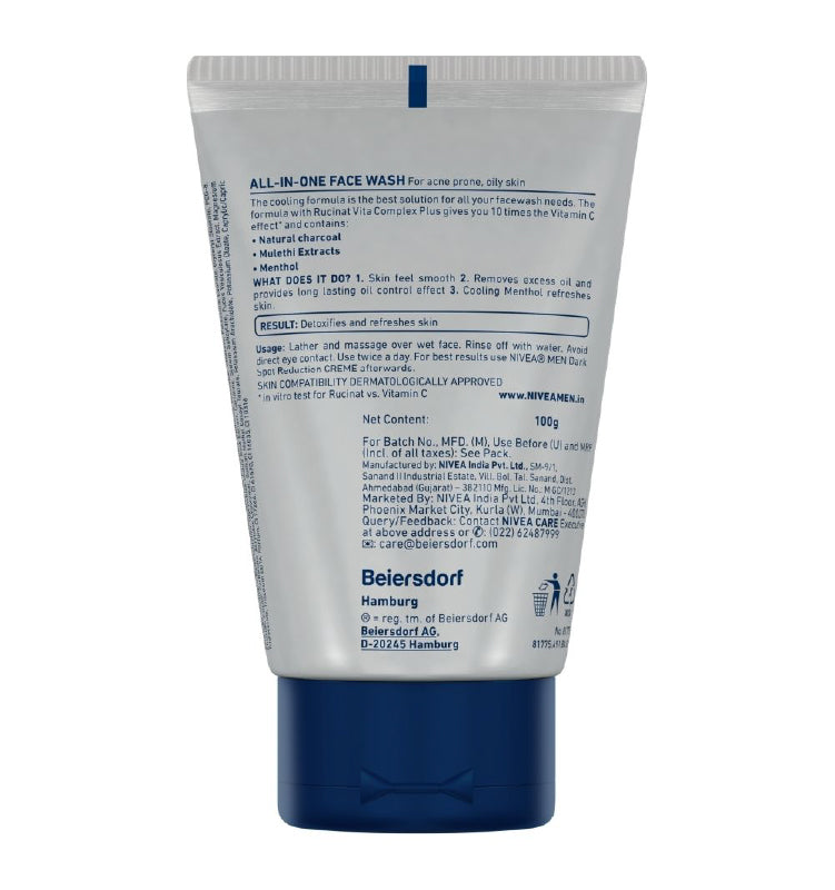 Nivea Men All In 1 Charcoal Face Wash (100g)