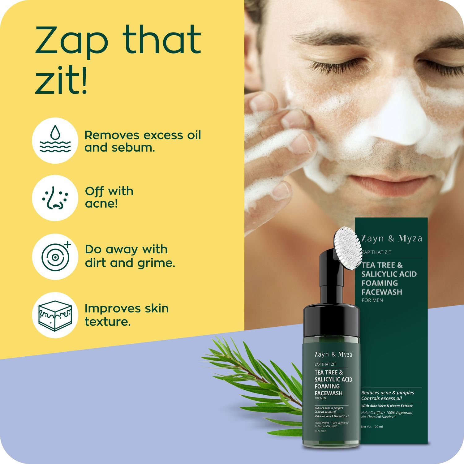 Zayn &amp; Myza Tea Tree and Salicylic Acid Foaming Face Wash For Men (100ml) BD