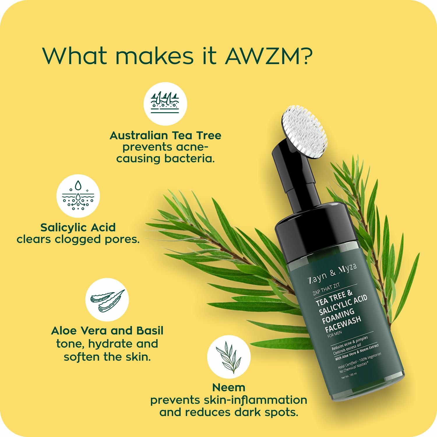Zayn &amp; Myza Tea Tree and Salicylic Acid Foaming Face Wash For Men (100ml) - India