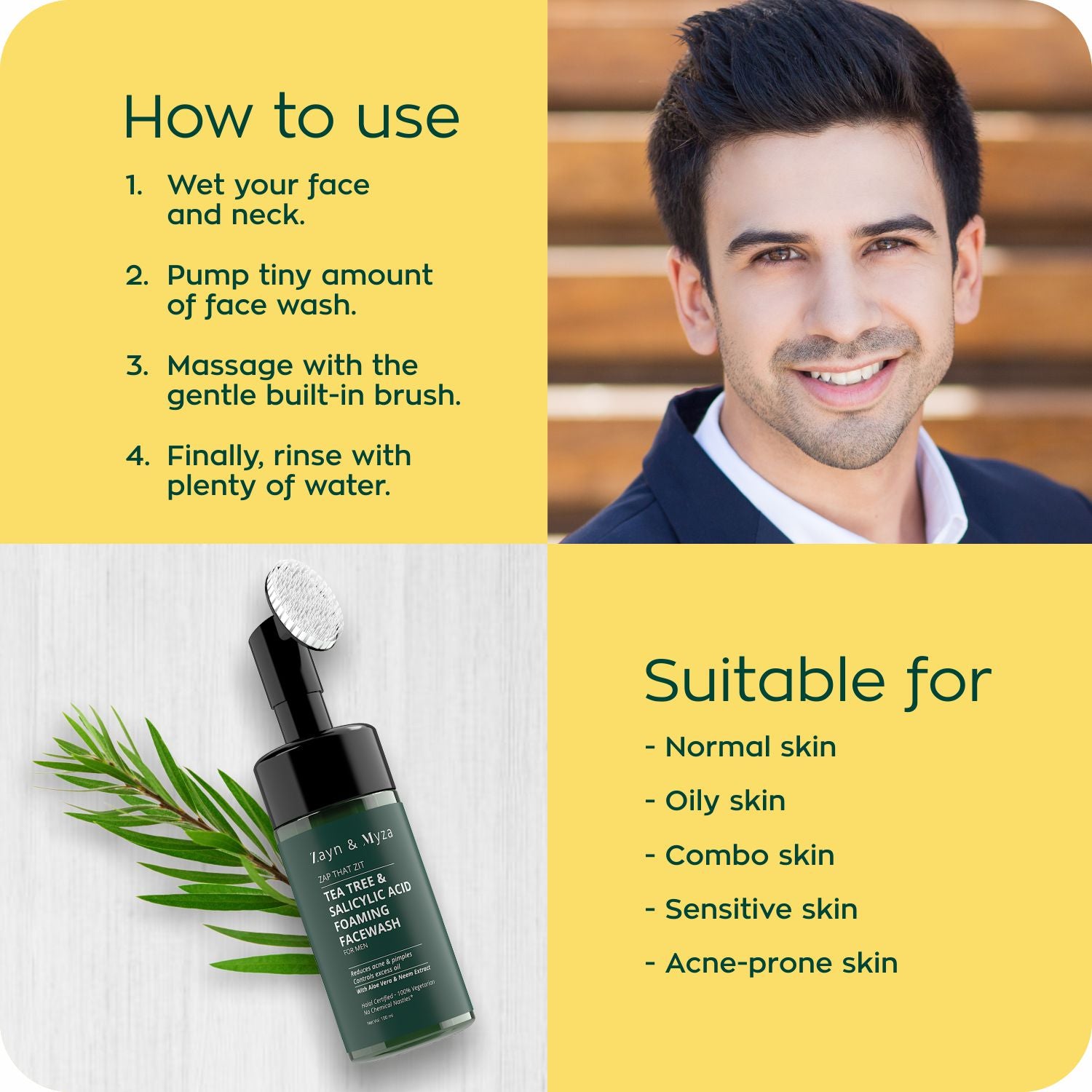Zayn &amp; Myza Tea Tree and Salicylic Acid Foaming Face Wash For Men (100ml) BD