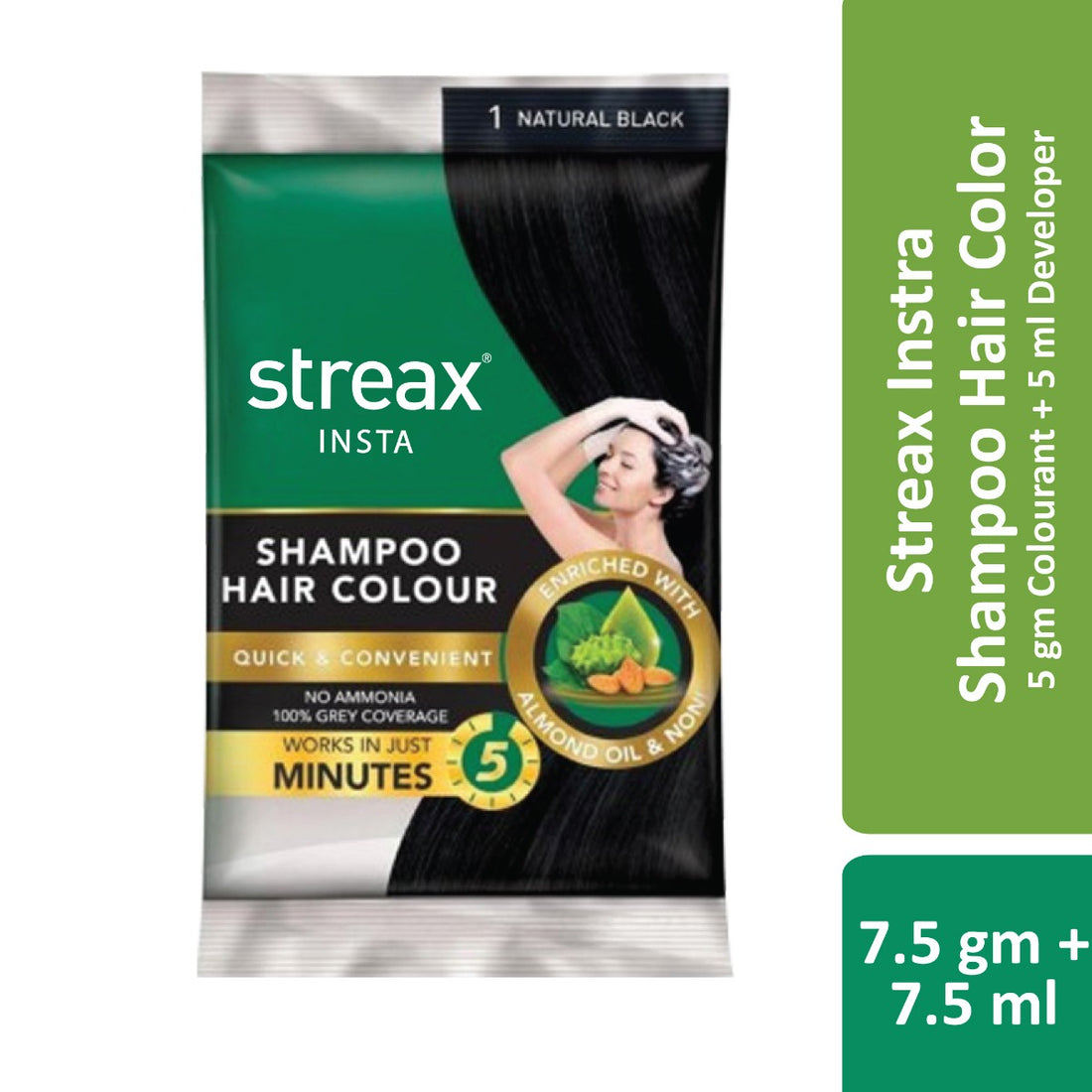 Streax Insta Shampoo Hair Color Natural Black (15ml)