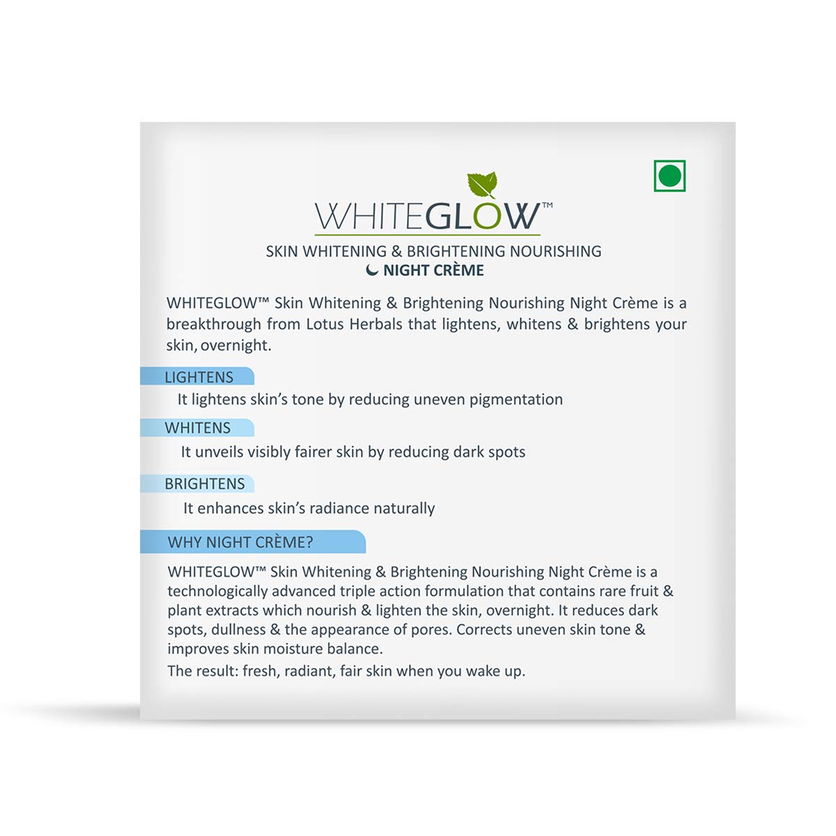 Lotus Herbals White Glow Skin Whitening and Brightening Nourishing Night Creme (40gm)