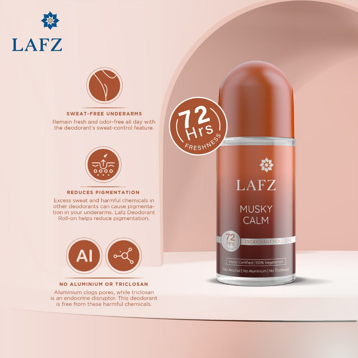 LAFZ No Alcohol Roll On Deodorant Musky Calm for Men (50ml)
