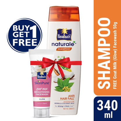 Parachute Naturale Shampoo Anti Hair Fall 340ml (FREE Goat Milk Facewash - GLOW - 50gm)
